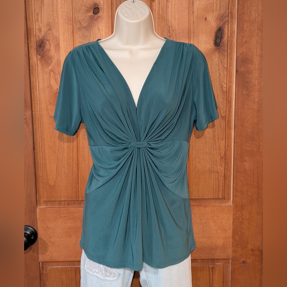 Daisy Fuentes Teal Knot Front Blouse‎